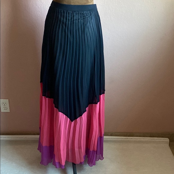 ALLEN B Elegant Black and Pink Pleated Maxi Skirt - Picture 3 of 9